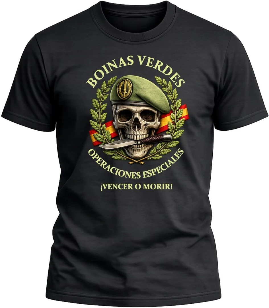 Camiseta Boinas Verdes Operaciones Especiales color negro con diseño militar exclusivo y acabado premium. 