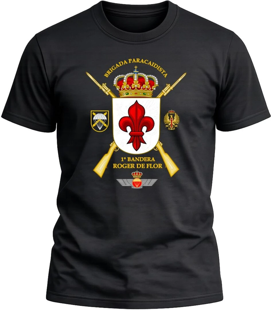 Camiseta Brigada Paracaidista 1ª Bandera Roger de Flor color negro con diseño militar exclusivo y acabado premium. 