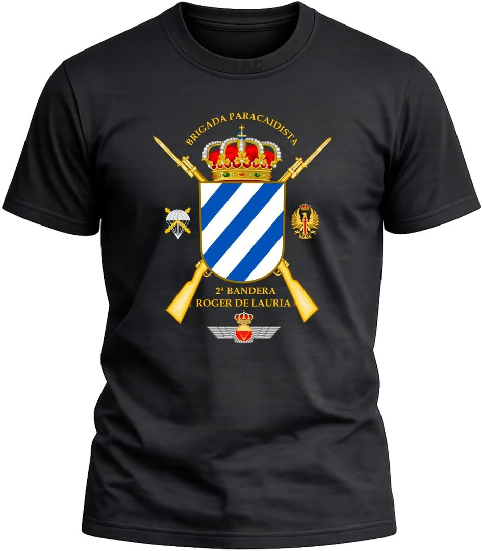 Camiseta Brigada Paracaidista 2ª Bandera Roger de Lauria color negro con diseño militar exclusivo y acabado premium.