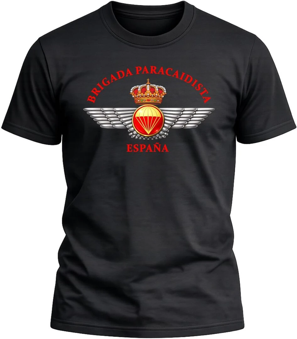 Camiseta Brigada Paracaidista Roquisqui España color negro con diseño militar exclusivo y acabado premium. 