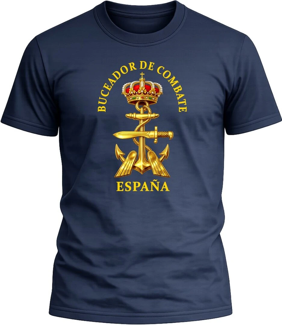 Camiseta Buceadores de combate España color azul con diseño militar exclusivo y acabado premium. 