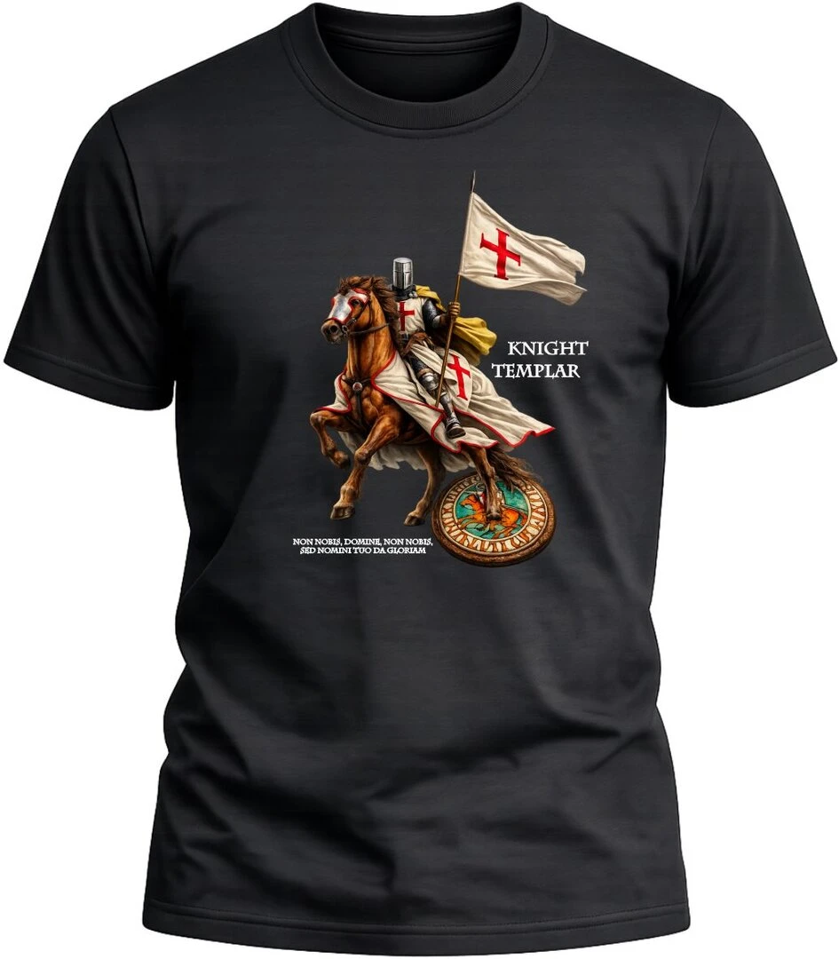 Camiseta Templario a Caballo color negro con diseño exclusivo y acabado premium. 
