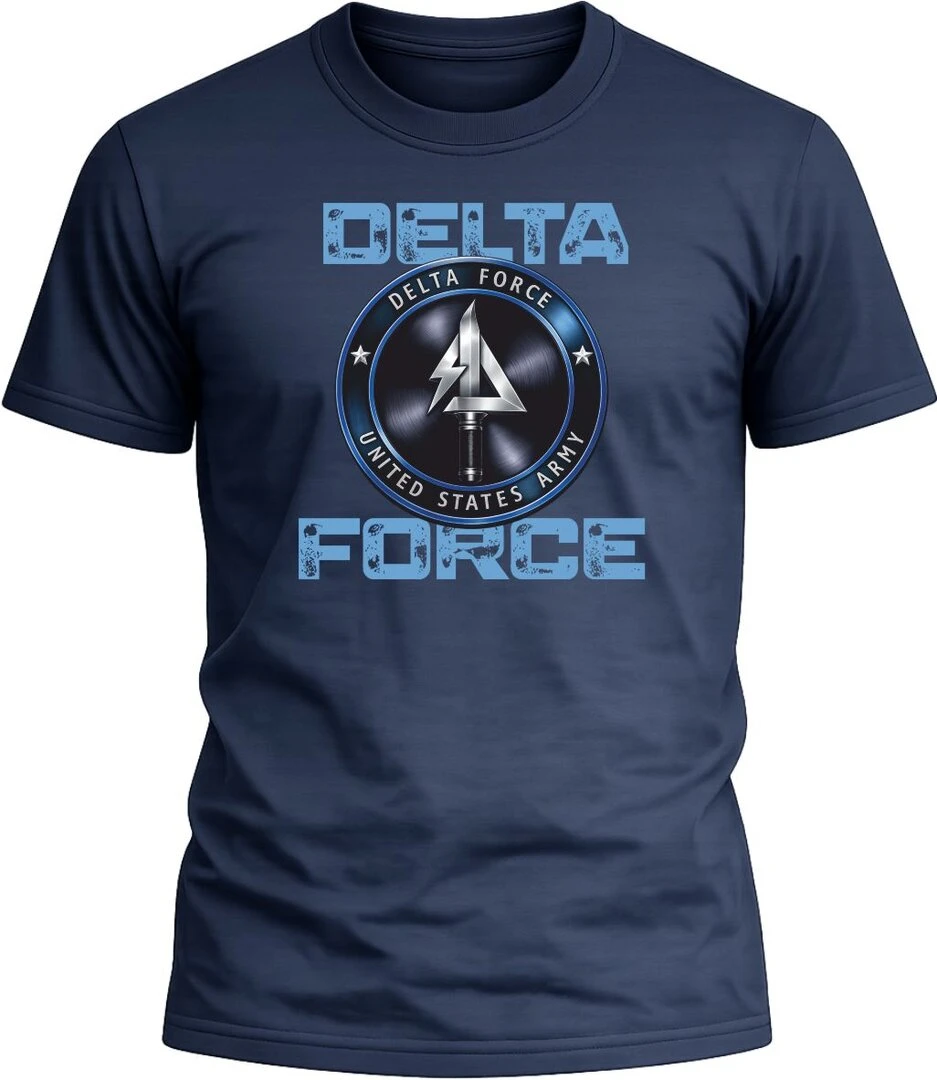 Camiseta Delta Force color azul con diseño militar exclusivo y acabado premium.