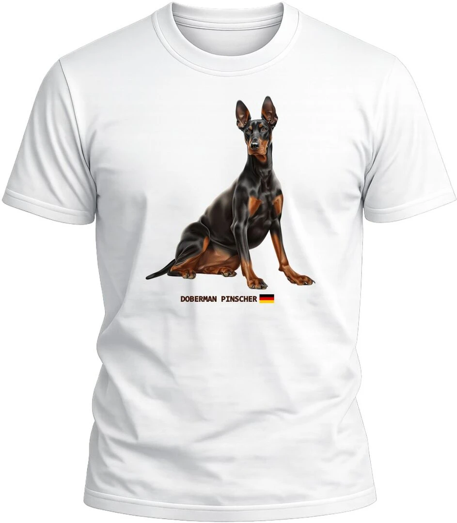 Camiseta Doberman Pinscher color blanco con diseño exclusivo y acabado premium. 