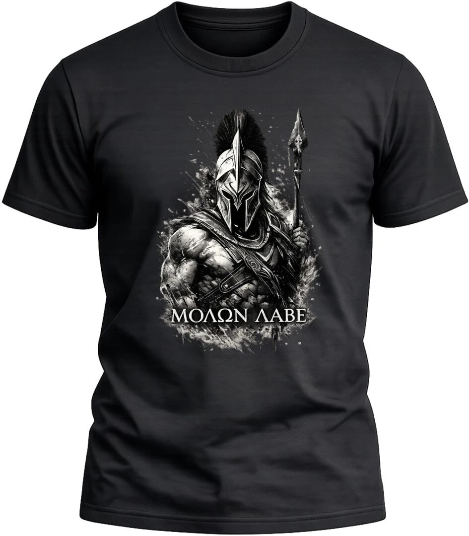 Camiseta Espartano Molon Labe color negro con diseño exclusivo y acabado premium. 