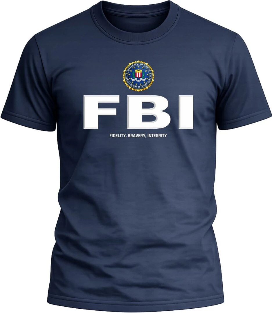 Camiseta FBI color azul con diseño exclusivo y acabado premium