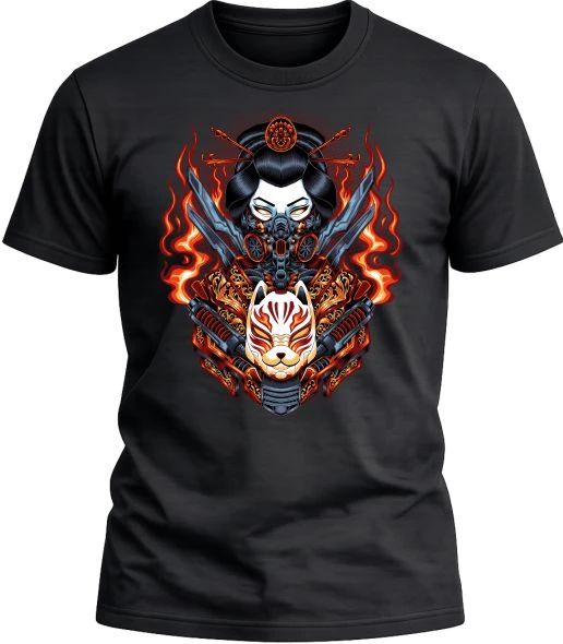Camiseta Geisha Gato color negro con diseño exclusivo y acabado premium. 