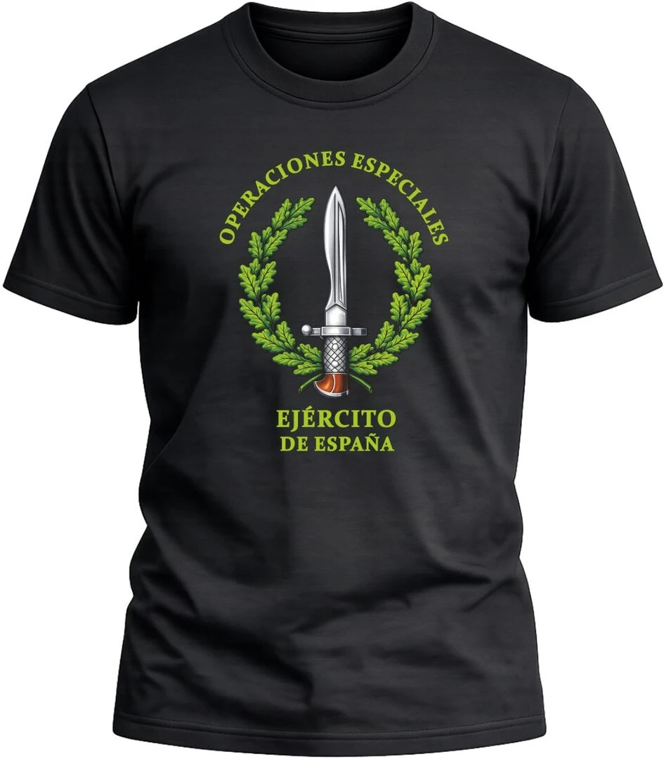 Camiseta Operaciones Especiales  del Ejército de España color negro con diseño exclusivo y acabado premium.