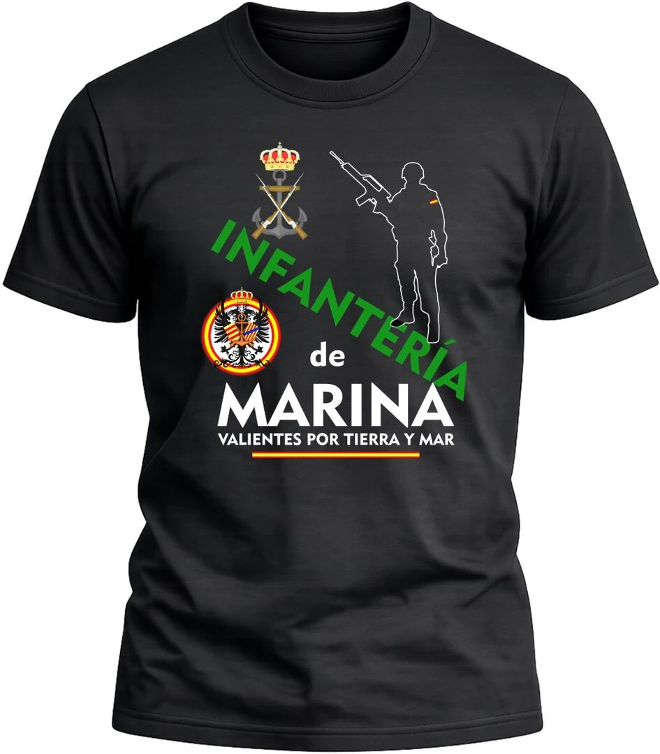 Camiseta Infantería de Marina color negro con diseño exclusivo militar y acabado premium.