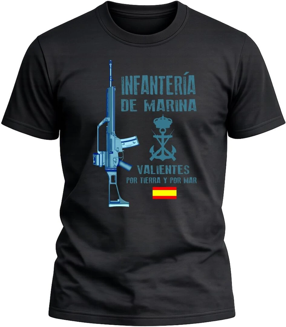 Camiseta Infantería de Marina color negro con diseño militar exclusivo y acabado premium. 