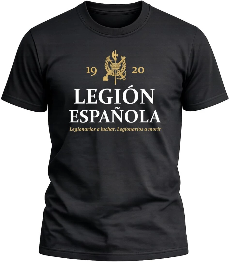 Camiseta Legión Española 1920 color negro con diseño militar exclusivo y acabado premium. 