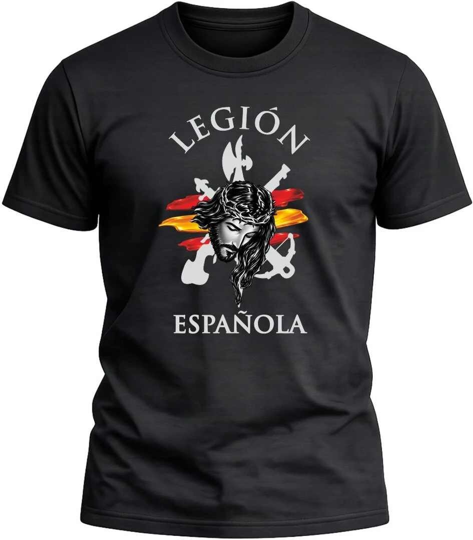 Camiseta Cristo de la buena muerte de la legión color negro con diseño militar exclusivo y acabado premium.