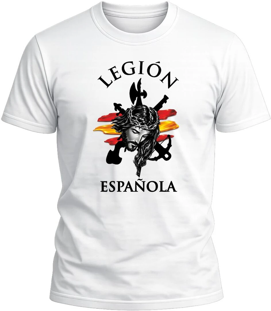Camiseta del Cristo de la buena muerte de la legión color blanco con diseño militar exclusivo y acabado premium. 