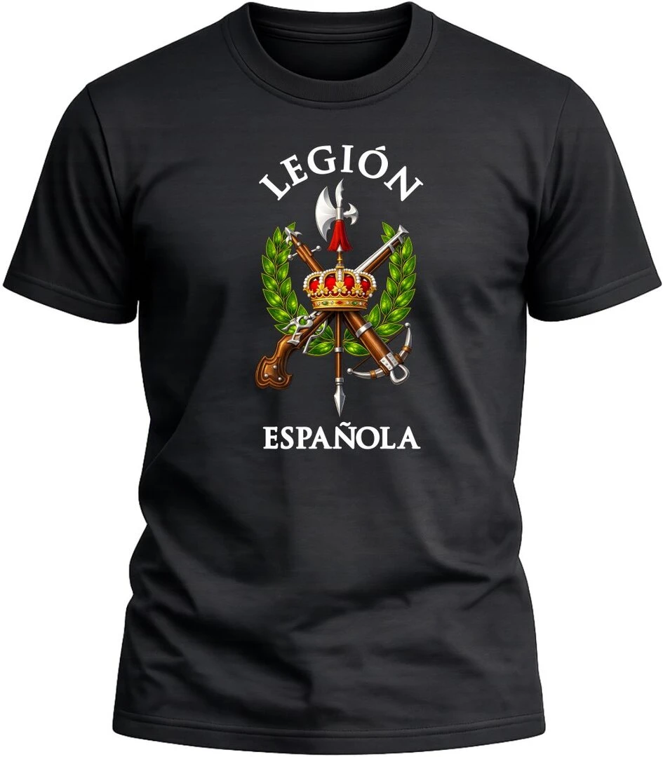 Camiseta Legión Española color negro con diseño militar exclusivo y acabado premium.
