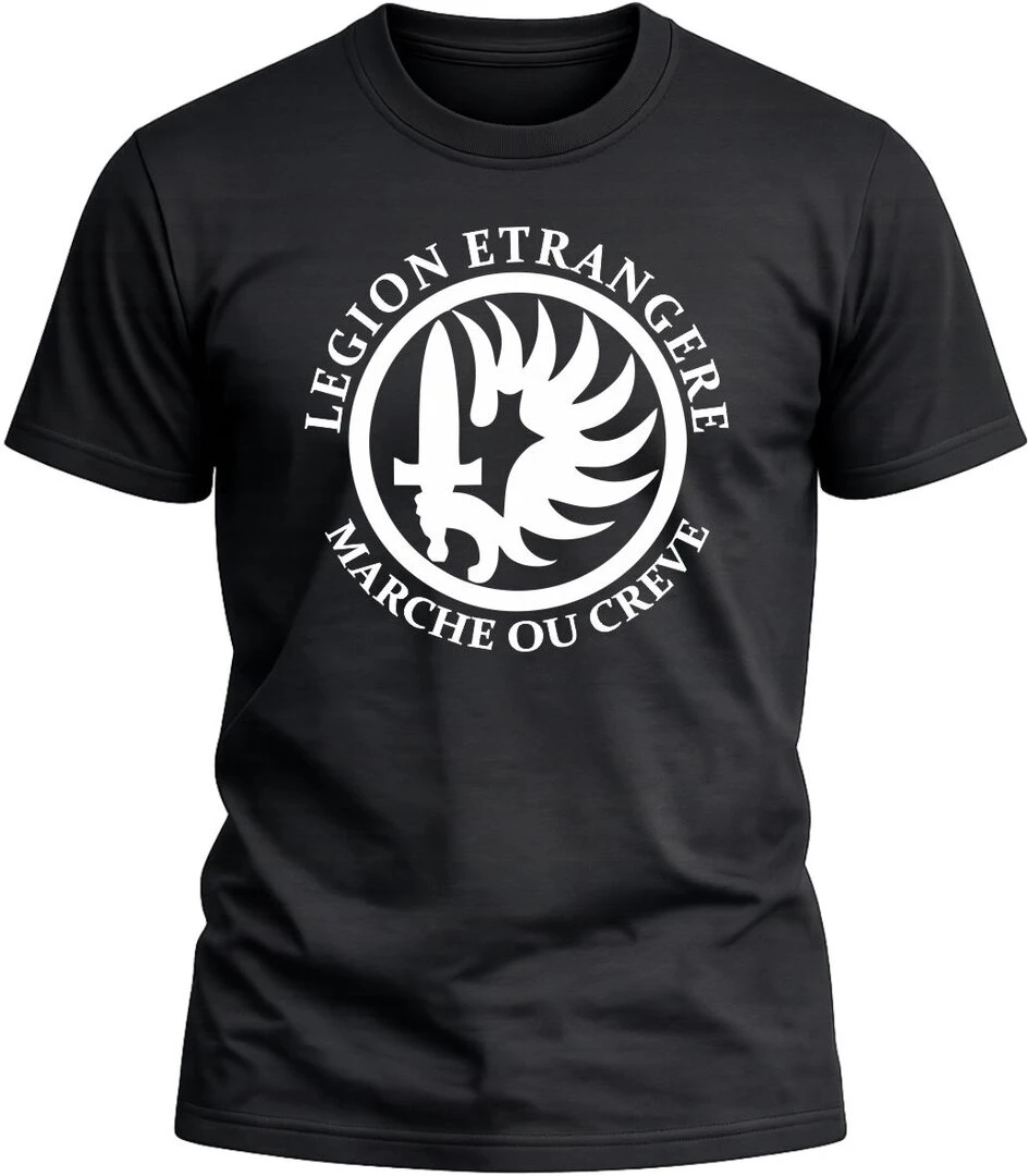 Camiseta Legion Etrangere Marche ou Creve color negro con diseño exclusivo y acabado premium. 