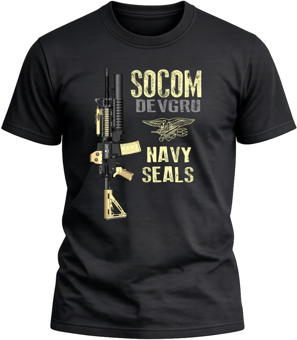Camiseta Navy Seals Socom Devgru color negro con diseño exclusivo y acabado premium. 