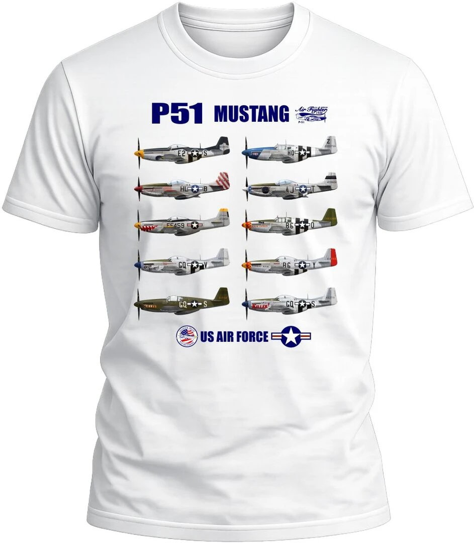 Camiseta P-51 Mustang US Air Force color blanco con diseño exclusivo y acabado premium. 