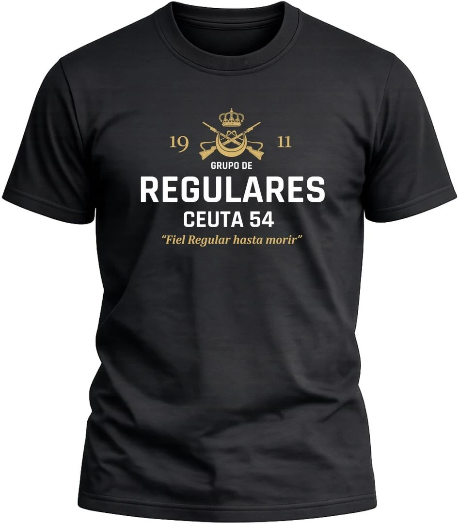 Camiseta Regulares Ceuta 54 color negro con diseño militar exclusivo y acabado premum.