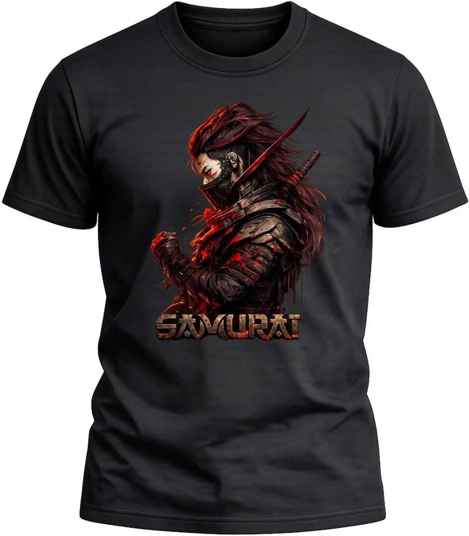 Camiseta Samurai color negro con diseño exclusivo y acabado premium. 