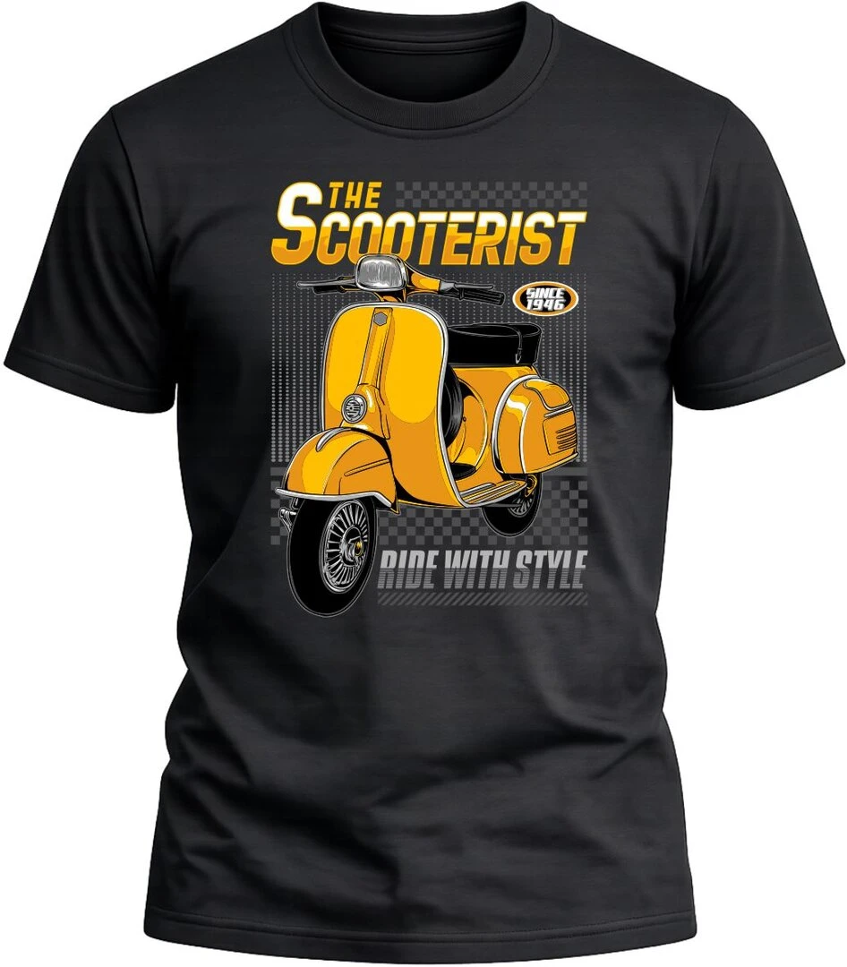 Camiseta Scooter Amarilla Ride with Style color negro con diseño exclusivo y acabado premium. 