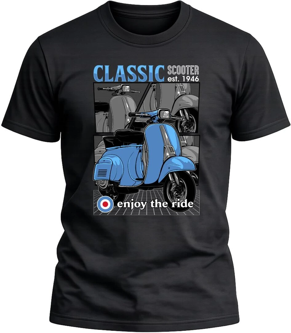 Camiseta Scooter Azul Enjoy the Ride color negro con diseño exclusivo y acabado premium. 