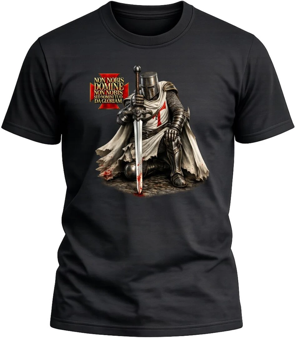 Camiseta Templario Arrodillado color negro con diseño exclusivo y acabado premium. 
