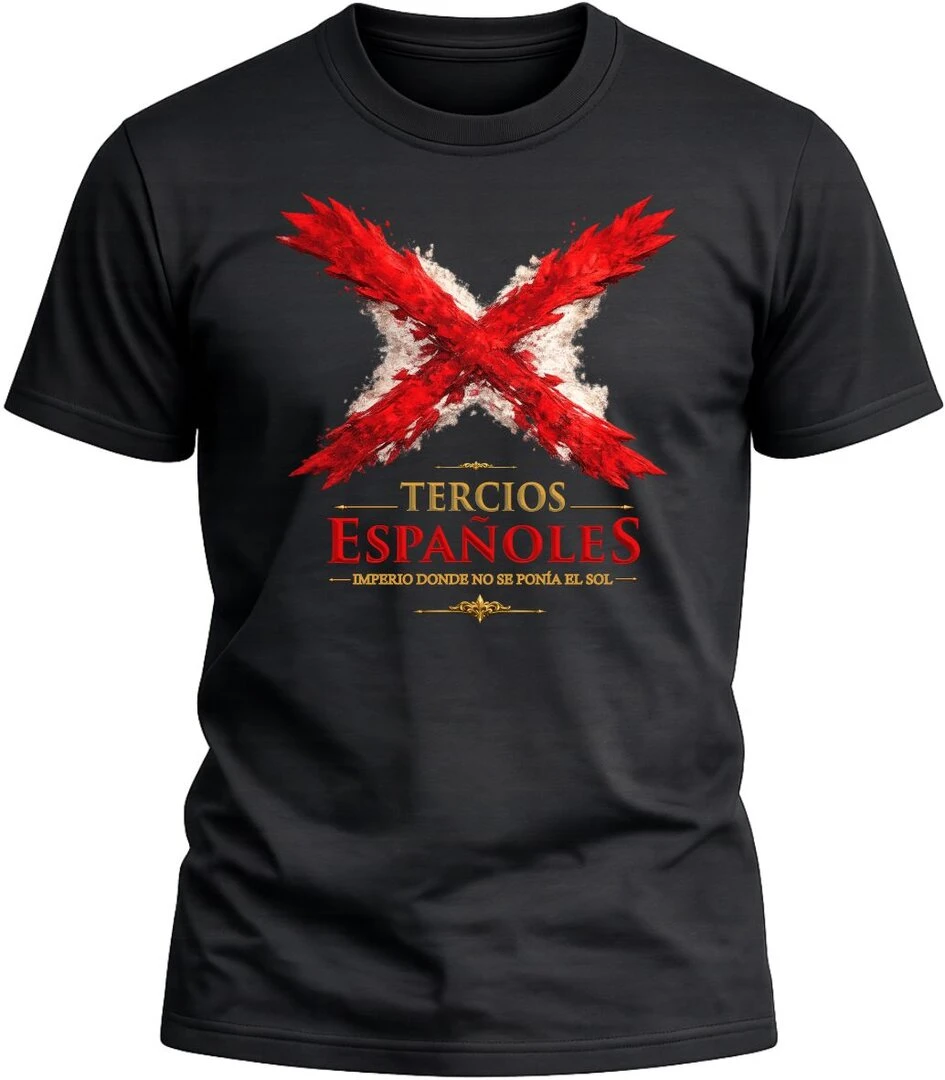 Camiseta Tercios Españoles Aspas color negro con diseño militar exclusivo y acabado premium. 
