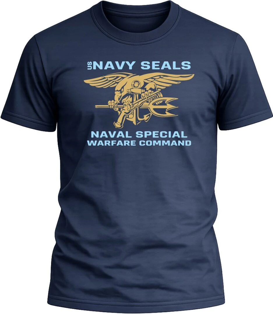 Camiseta Us Navy Seals Naval Warfare Command color azul navy con diseño exclusivo y acabado premium.